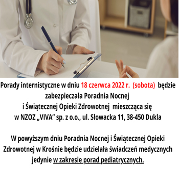 Aktualność Informacja dot. pracy NiŚOZ w dniu 18 czerwca 2022 r.