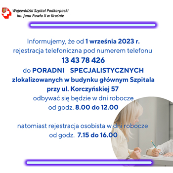 Zmiany godzin rejestracji telefonicznej w poradniach przy ul. Korczyńskiej 57